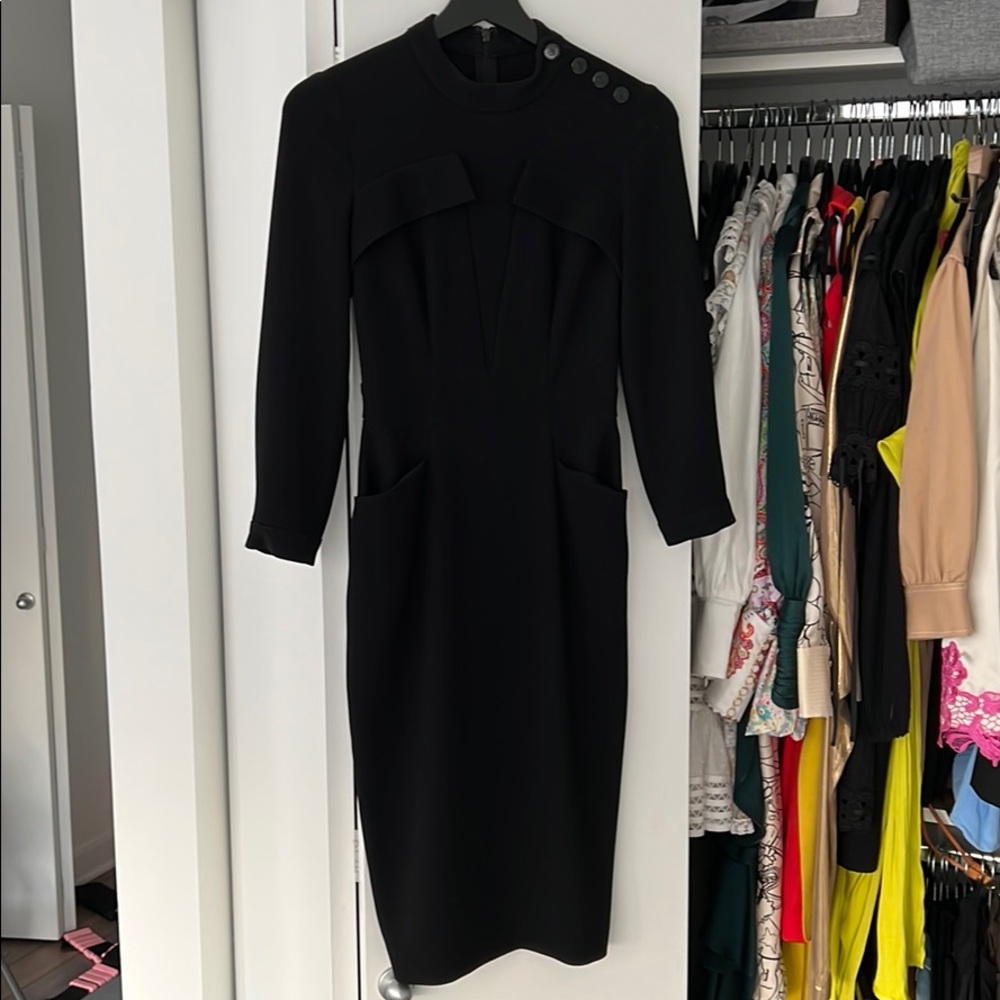 Karen Millen classy black midi dress size 2